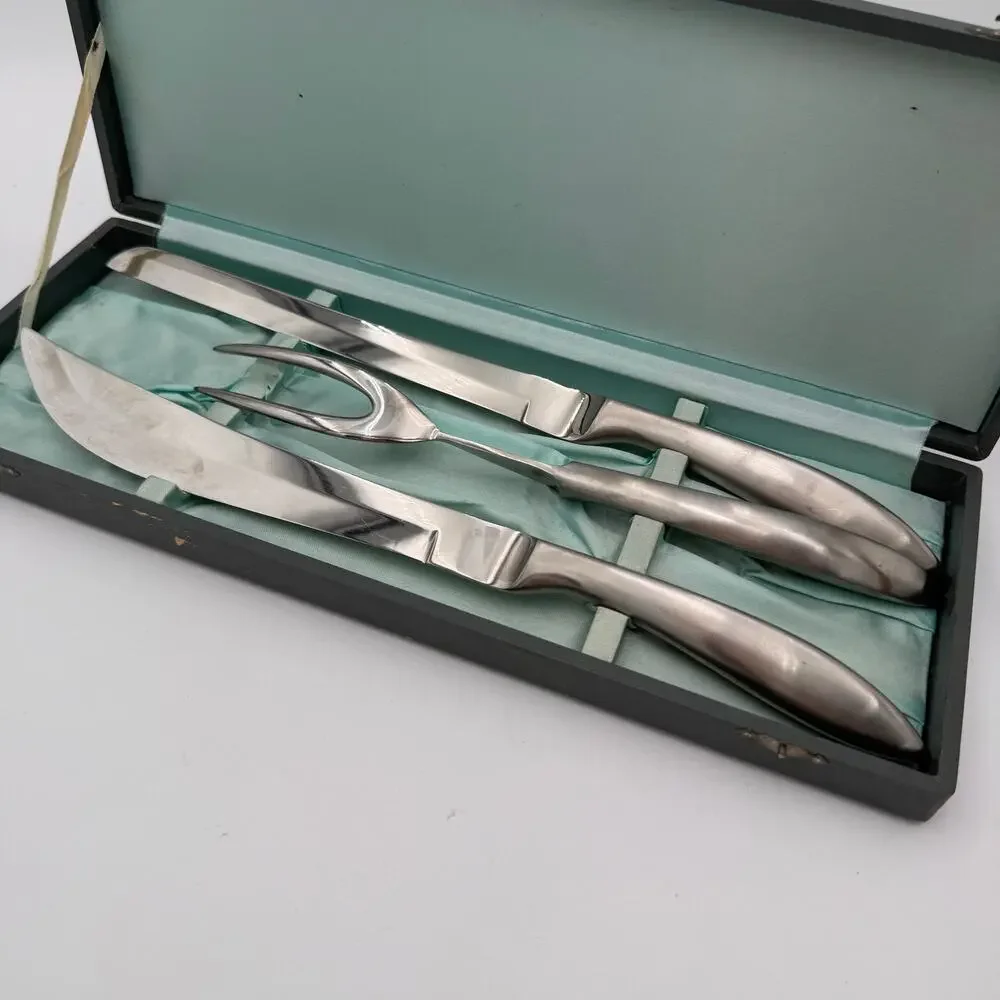 Vintage Carving Set Texhoma Mid Century Stainless Steel 3 pc Boxed Japan